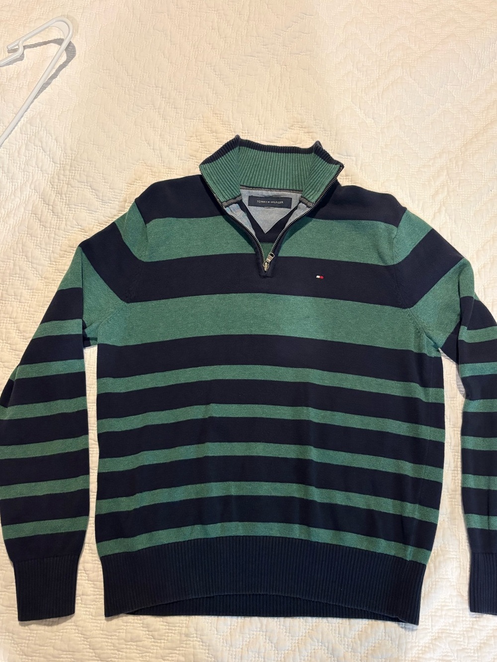 Tommy Hilfiger 1/4 Zip Sweater Green Blue Medium